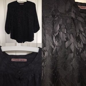 BLACK SILK Mandarin Collar Blouse Peasant Sleeves